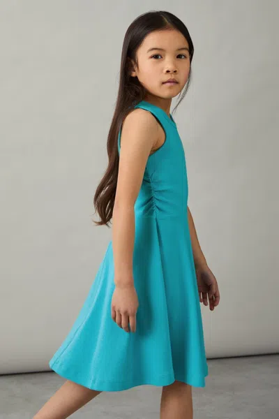 Reiss Teal Jersey Ruched Skater Dress