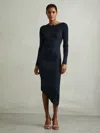 Reiss Women's Dark Green Asymmetric Midi Dress In Blue