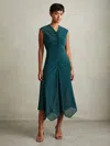 Reiss Teal Mesh Ruched Midi Dress In Green