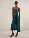 Reiss Teal Petite Satin Drape-detail Slip Dress In Blue