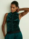 Reiss Teal Racer-front Sleeveless Top Ruched