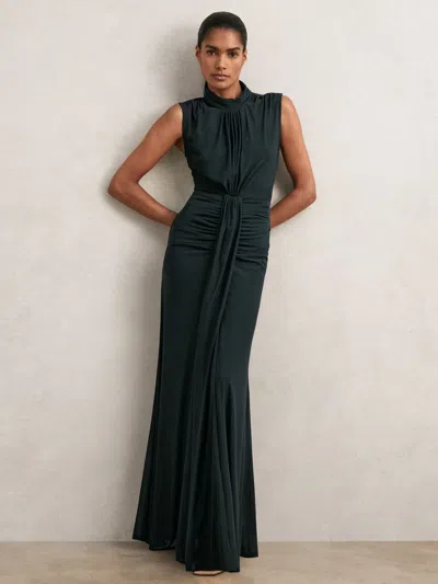REISS REISS TEAL DANIELLA SHEER RUCHED MAXI DRESS