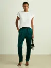 Reiss Teal Satin Elasticated Tapered Trousers