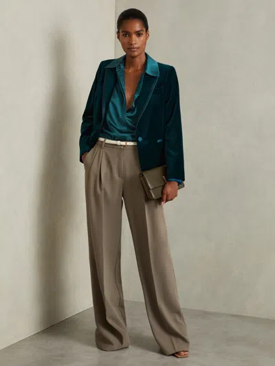 Reiss Teal Velvet And Satin Single Breasted Suit Jacket In Blue