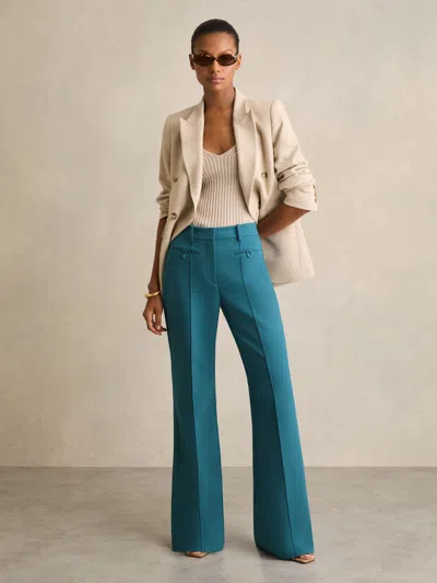 Reiss Teal Welt Pocket Flared Trousers In Blue