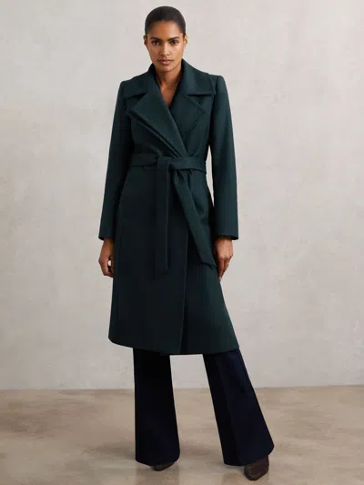 Reiss Teal Wool-blend Double-lapel Belted Coat With Cashmere In Blue