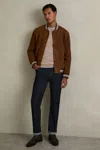 Reiss Terracotta Suede Stripe-trim Bomber Jacket In Terracotta