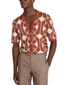 Reiss Paprika Red Geometric Embroidery Knit Shirt In Paprika Red