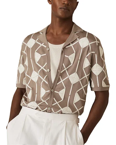 Reiss Terrazzo Embroidered Camp Shirt In Taupe Brown