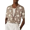 Reiss Men's Terrazzo Geometric Embroidery Knit Camp Shirt In Brown