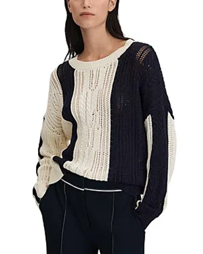 Reiss Terry Color Blocked Open Stitch Sweater In Cream Navy
