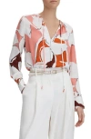 Reiss Tess Abstract-print Stretch-woven Blouse In Cream/red