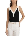 Reiss Tessa Color Blocked V Neck Top In Black/white