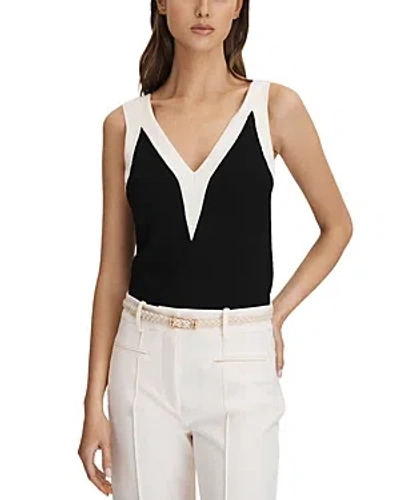 Reiss Tessa Color Blocked V Neck Top In Black/white