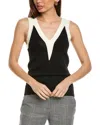 Reiss Tessa Color Blocked V Neck Top In Black