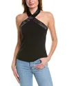 Reiss Black Tessa Satin Halter Neck Top In Black