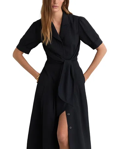 Reiss Tessera Short Sleeve Linen Blend Midi Dress In Black