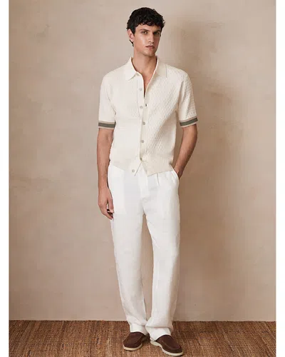 Reiss Textured Contrast Trim Short Sleeve Shirt In White