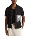 Reiss Black Graphic Print Cuban-collar Shirt In Black