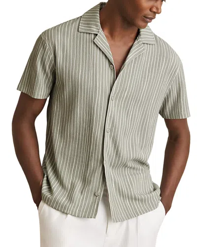Reiss Textured Printed Camp Shirt In Green