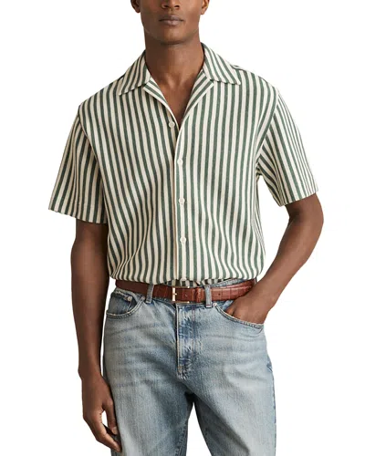 Reiss Textured Stripe Camp Shirt In Green/white
