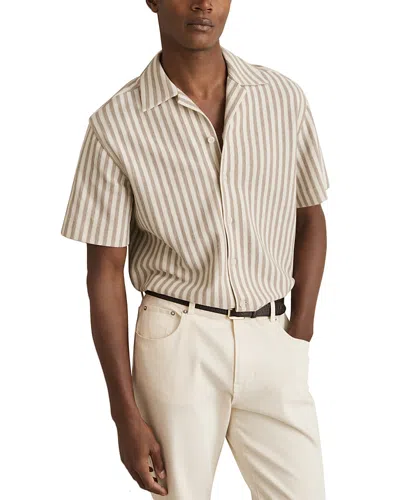 Reiss Textured Stripe Camp Shirt In Stone/white