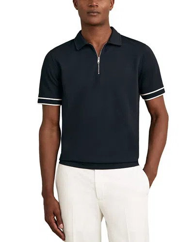 Reiss Textured Zip Polo Shirt In Blue