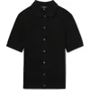 Reiss Thames Pointelle Knit Short Sleeve Button-up Shirt In Black