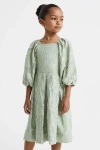 Reiss Kids' Thea - Sage Senior Jacquard Puff Sleeve Dress, Uk 12-13 Yrs