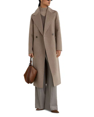 Reiss Neutral Melange Tall Wool-blend Double-breasted Blind-seam Coat With Cashmere In Brown