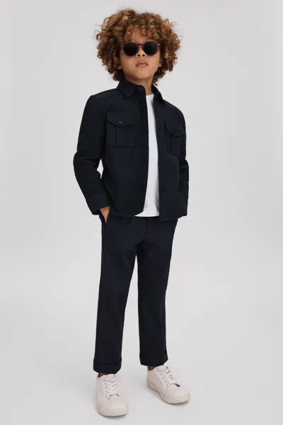 Reiss Thomas - Navy Brushed Cotton Patch Pocket Overshirt, Age 3-4 Years