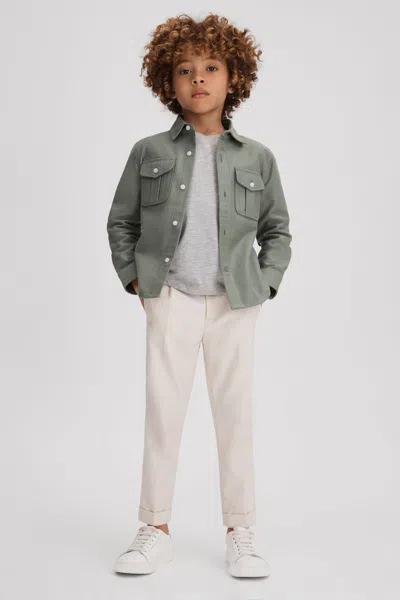 Reiss Thomas - Pistachio Brushed Cotton Patch Pocket Overshirt, Age 4-5 Years