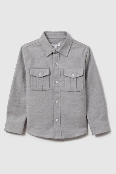 Reiss Thomas - Soft Grey Brushed Cotton Patch Pocket Overshirt, Uk 13-14 Yrs