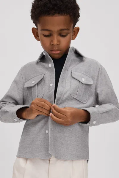Reiss Thomas - Soft Grey Brushed Cotton Patch Pocket Overshirt, Uk 9-10 Yrs In Soft Grey