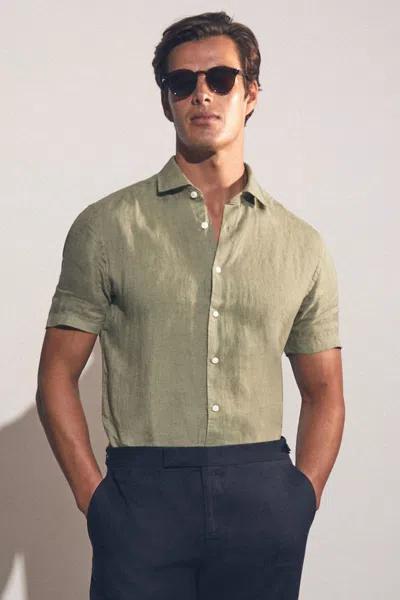 Reiss Thyme Green Slim Fit Linen Button-through Shirt