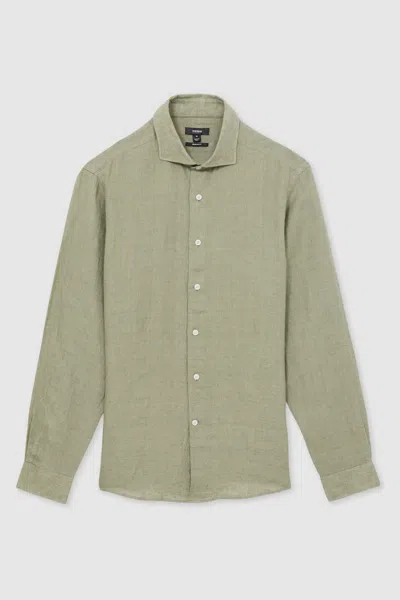 REISS THYME GREEN LINEN BUTTON-THROUGH SHIRT