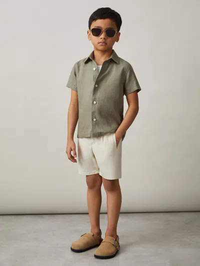 Reiss Kids' Thyme Green Short-sleeve Shirt In Gray