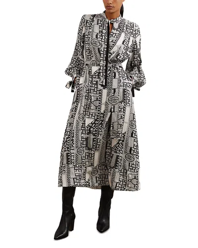 Reiss Tie Neck Midi Dress In Black