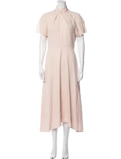 Pre-owned Reiss Tie Neck Midi Length Dress In Pink