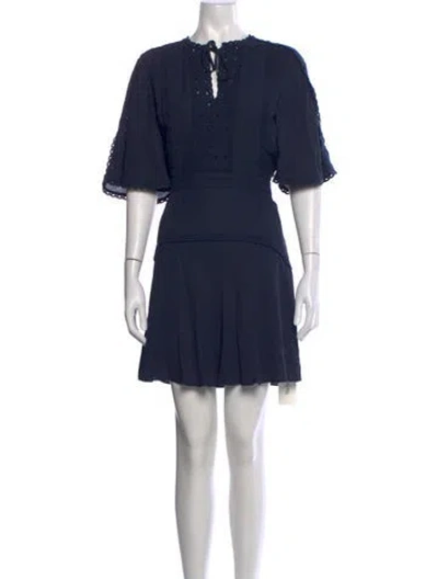 Pre-owned Reiss Tie Neck Mini Dress In Blue