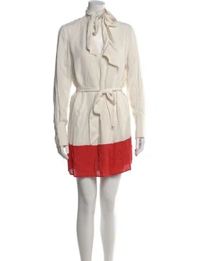 Pre-owned Reiss Tie Neck Mini Dress In Neutral