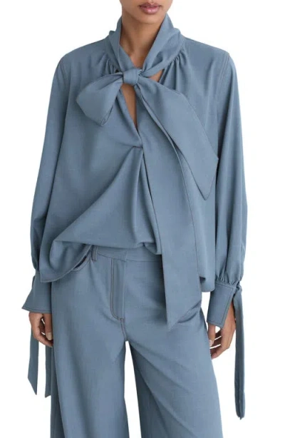 Reiss Tie-neck Blouse In Blue