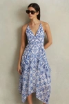Reiss Blue Side Pleat Asymmetric Midi Dress In Blue