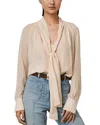Reiss Pale Pink Silk Blend Chiffon Tie-neck Blouse In Neutral