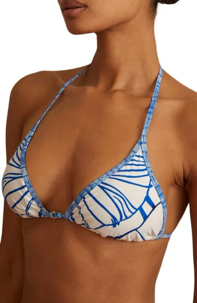 Reiss Tina Triangle Bikini Top In Blue Natural Print
