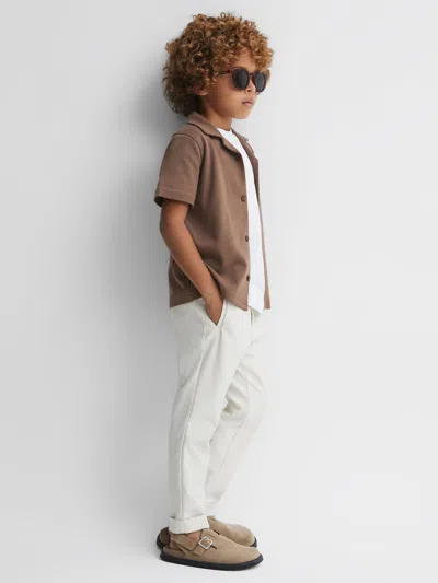 Reiss Tobacco 9-13 Yrs Cotton Cuban Collar Shirt In Brown