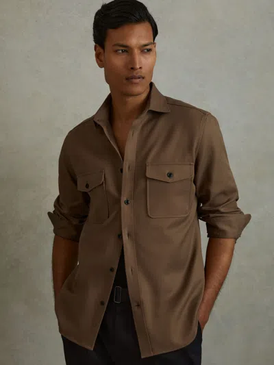 Reiss Tobacco Brown Cotton Canvas Overshirt