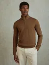 Reiss Tobacco Brown Merino Wool Half-zip Funnel Neck Jumper