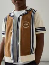 Reiss Tobacco Brown/ Off White Appling 9-13 Yrs Cotton Colour-block Varsity Shirt