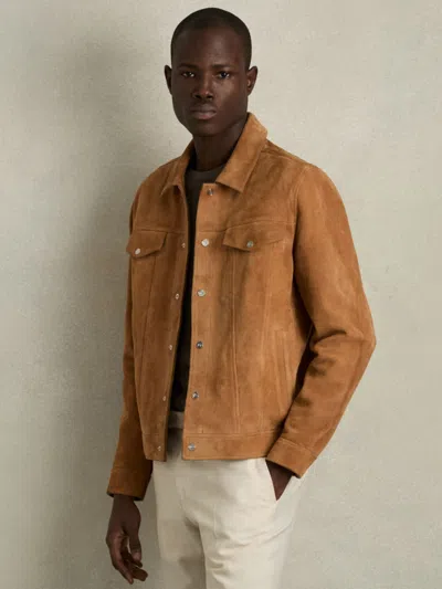 Reiss Tobacco Brown Suede Trucker Jacket